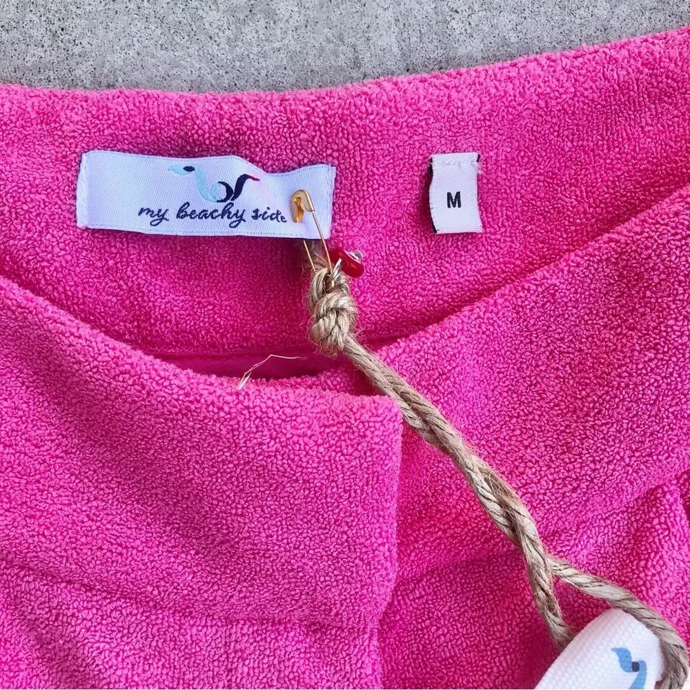 My Beachy Side Shorts Terry Cloth Pleated Pink NWT M